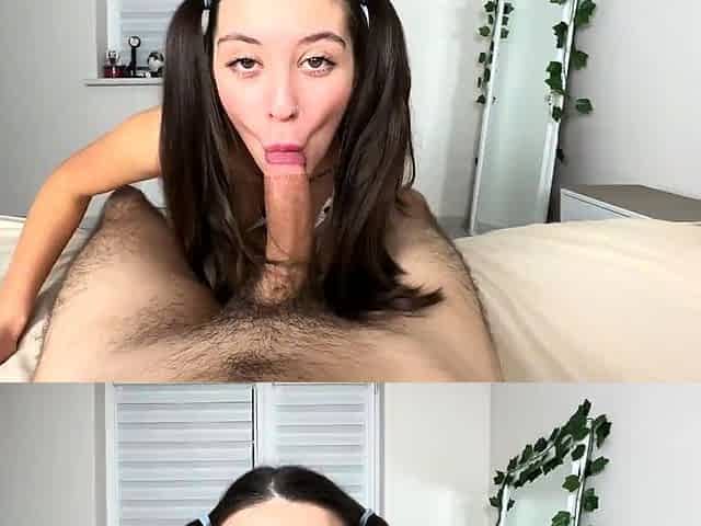 Pigtailed Cutie Amazing Suck Big Dick Blow Balls And