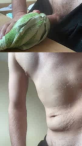 Solo hunk pumping a self made masturbator