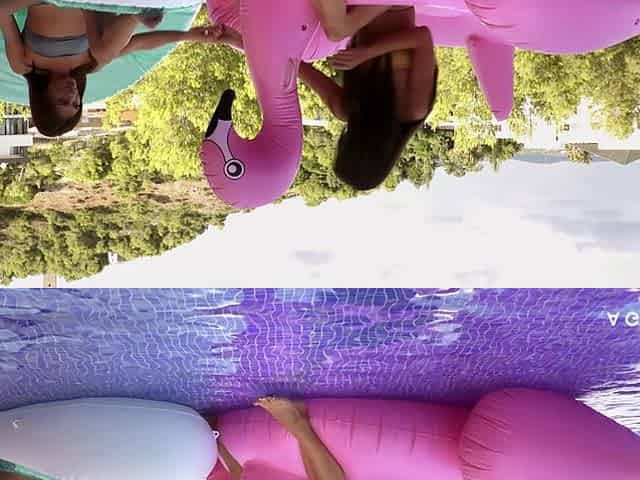 Alluring brunette explores passionate lesbian scissoring with intense skinny pool desire