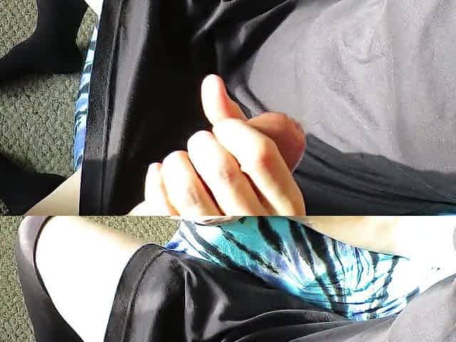 Cummybush finishes him off with a helping hand and receives dirty cum drops all over her ebony costume
