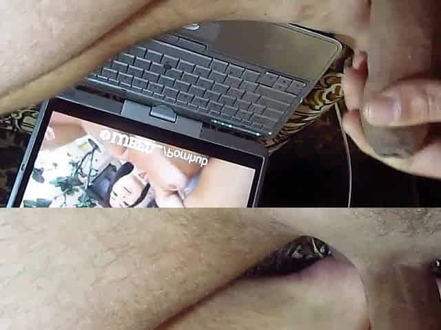 Tugjob jock watching porn and large jizz flow - Slow motion
