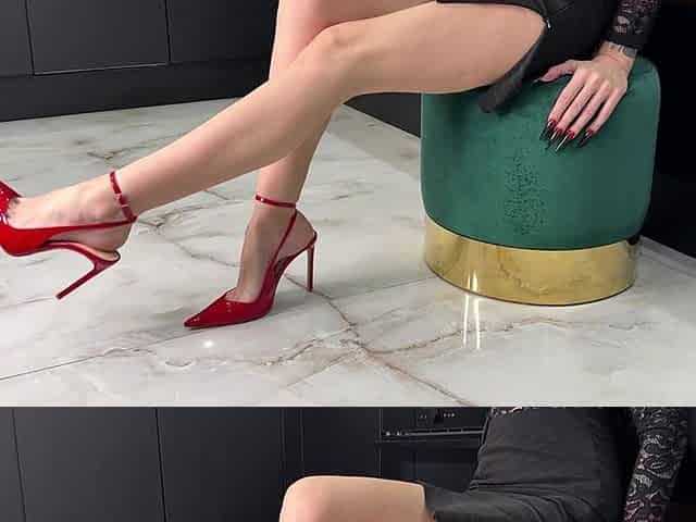 Crossed Legs and Double Crossed Legs and Red High Heels with No Back, Slingback, Ankle Strap Heels on Me