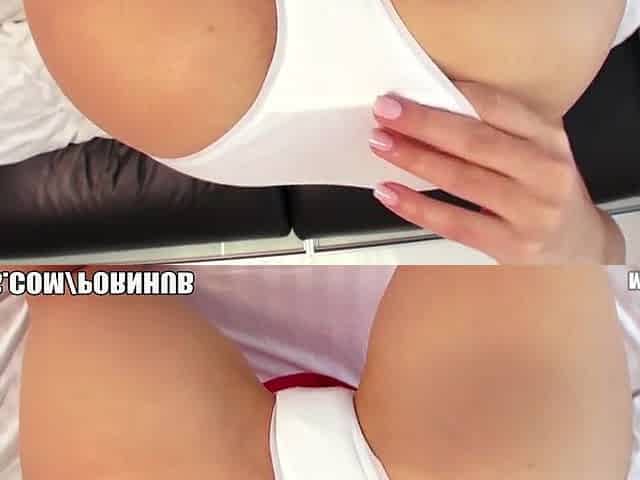 FIT brunette hair widens her constricted pink twat with a giant vibrator