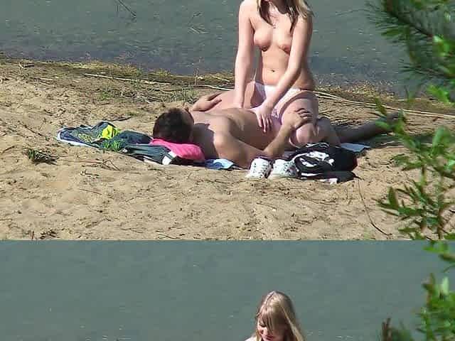 Amateur pair screws on the beach sure about not be seen