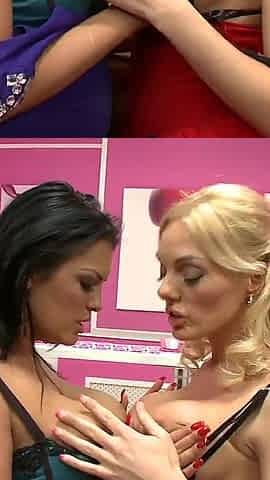 True lesbian love with Jasmine Black and Stacey Saran two sluts with nice big perky tits penetrate each other with sex toys