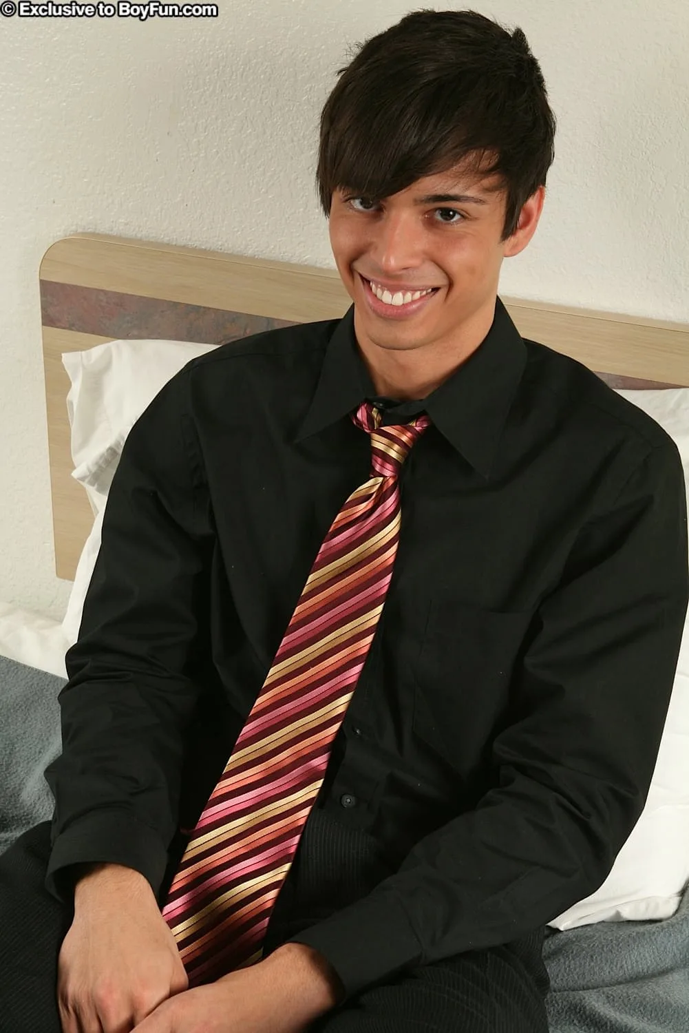 Raven-haired gay hottie Sterling Rhodes grabs his big dick and strokes it — In Focus