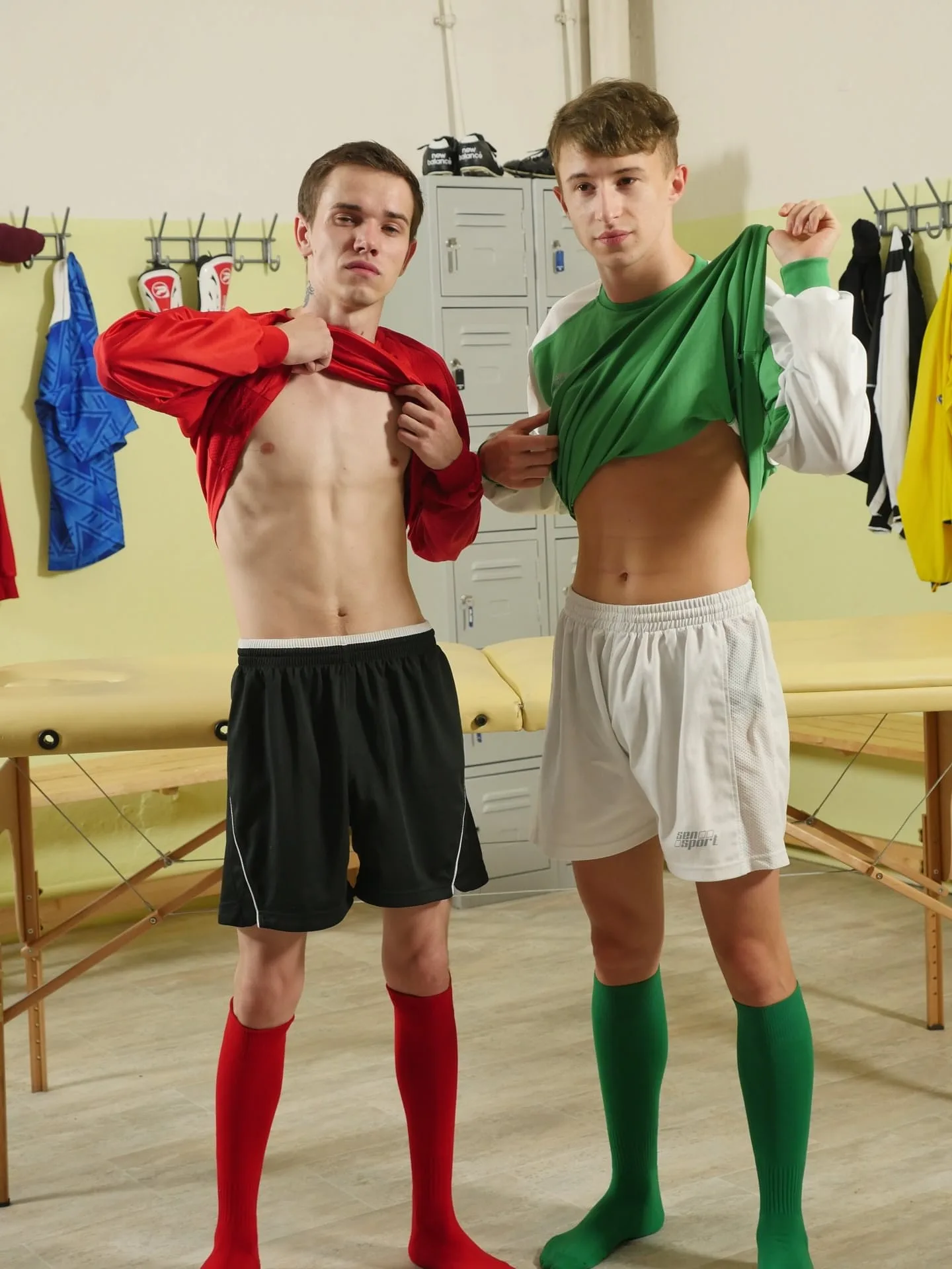 Now Showing: Gay footballers Ariel Black & Dominik Black enjoy oral sex on a massage table — A Closer Look