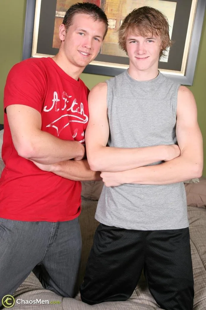 Horny gay boys Stash and Dalton undress before hot bareback action on a bed — In Focus