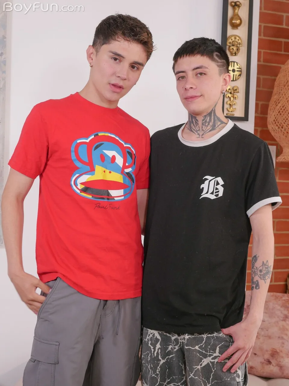 A Closer Look at Gay teens kiss before having sex on a sofa in their underwear